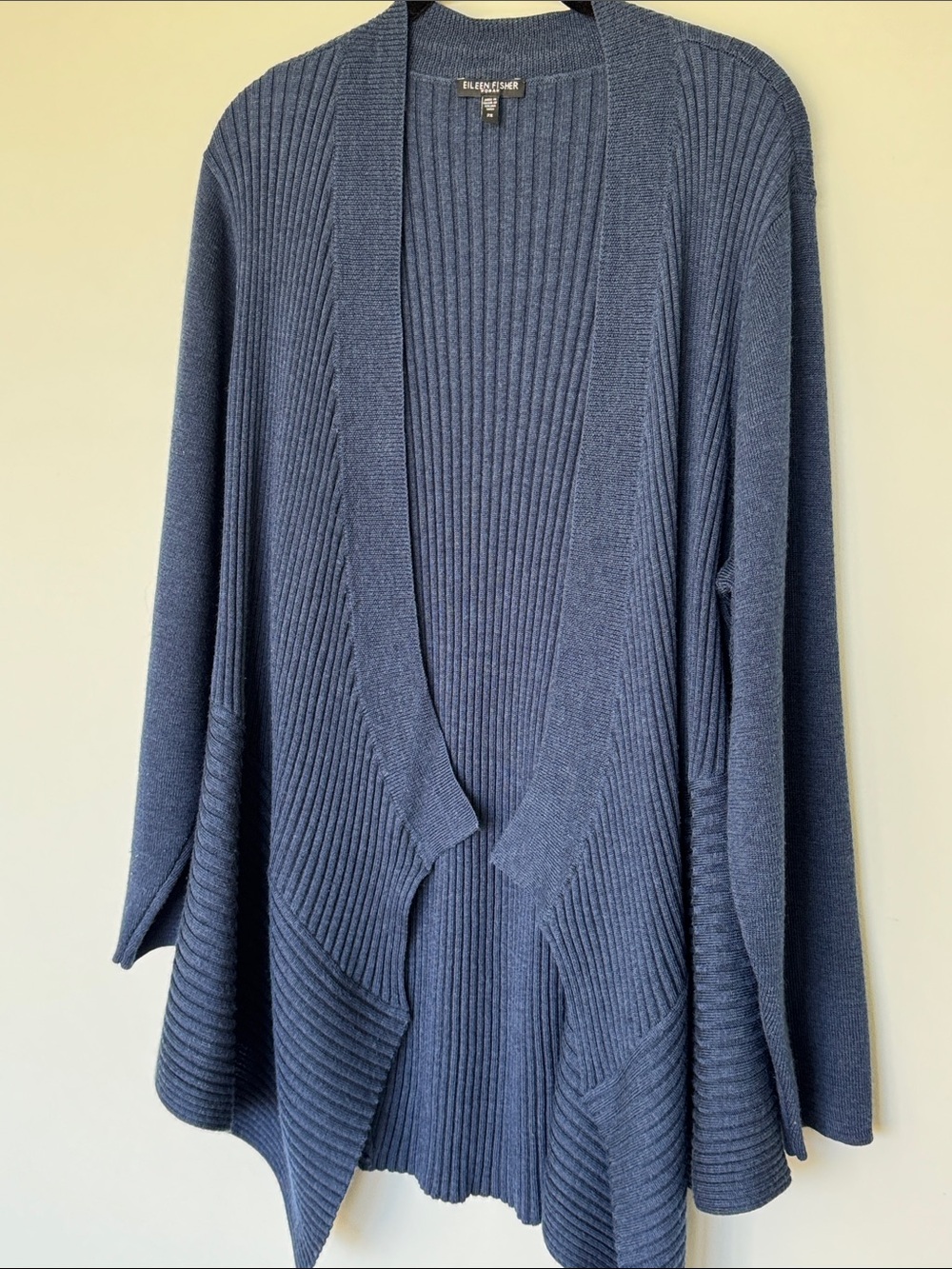 Eileen Fisher Slate Blue Ribbed Open-Front Cardigan